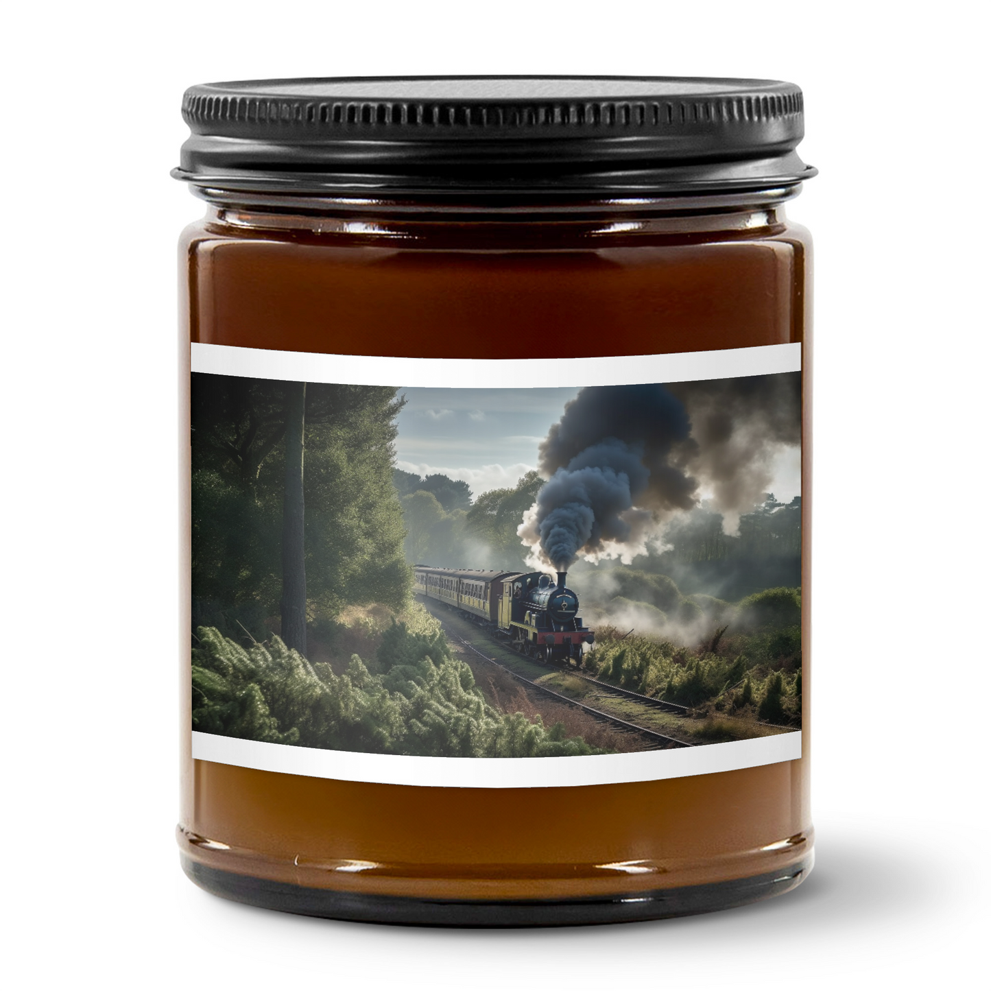 9oz Amber Jar Candle | 3"x2" White Label | Black Matte Lid