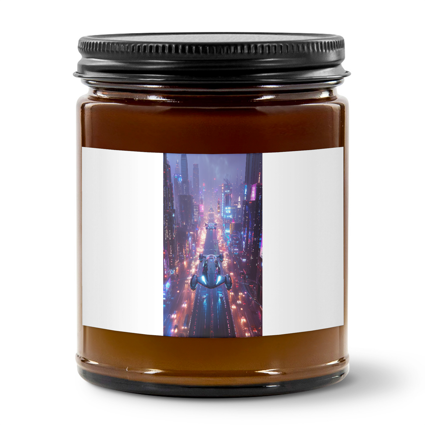 9oz Amber Jar Candle | 3"x2" White Label | Black Matte Lid