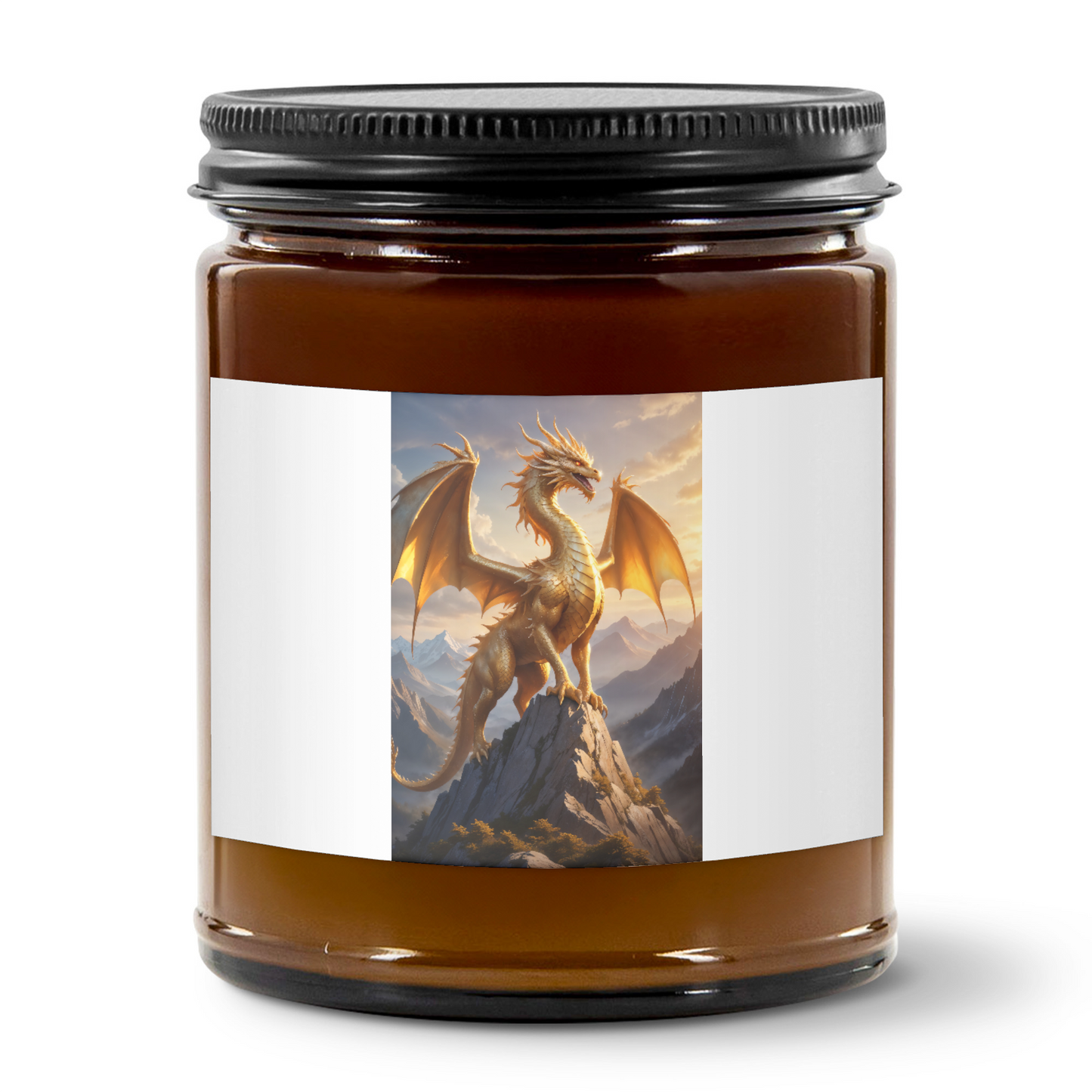 9oz Amber Jar Candle | 3"x2" White Label | Black Matte Lid