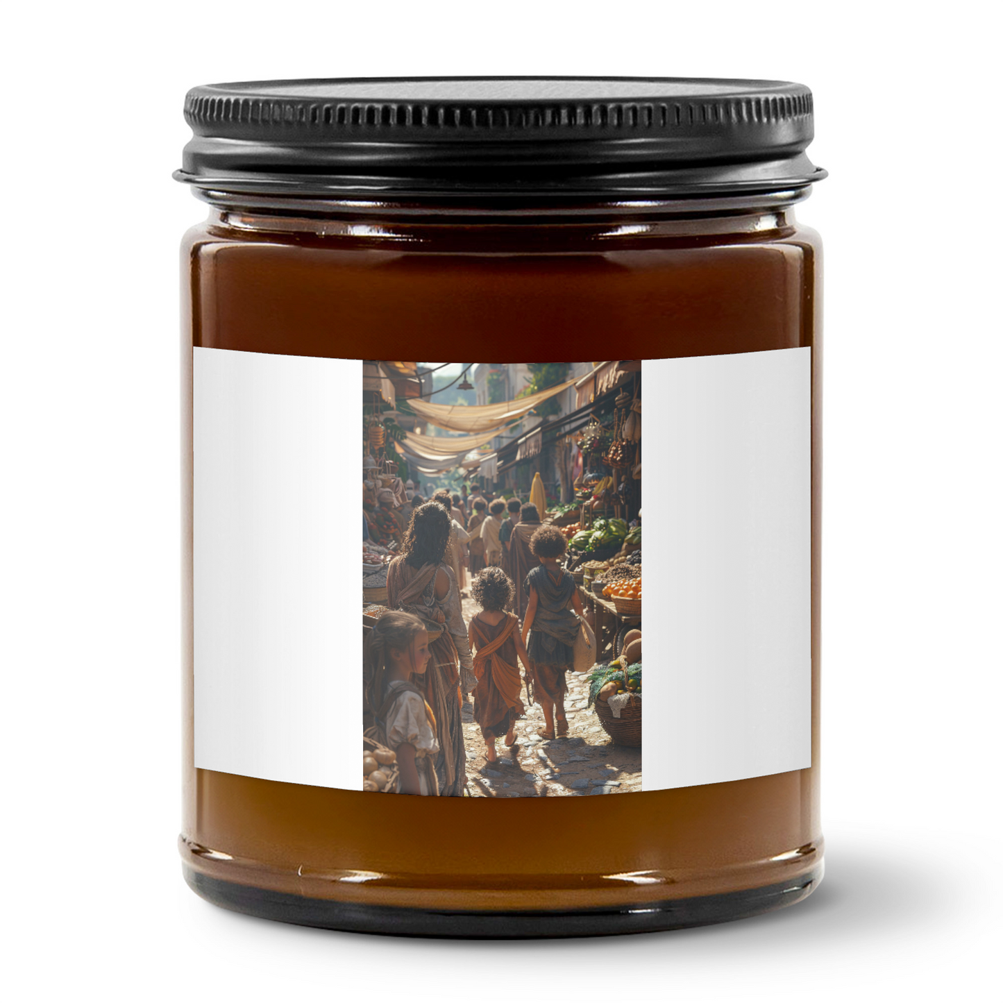 9oz Amber Jar Candle | 3"x2" White Label | Black Matte Lid