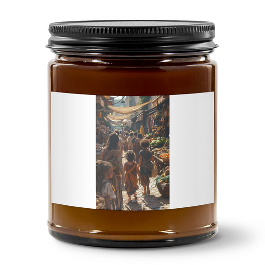 9oz Amber Jar Candle | 3"x2" White Label | Black Matte Lid